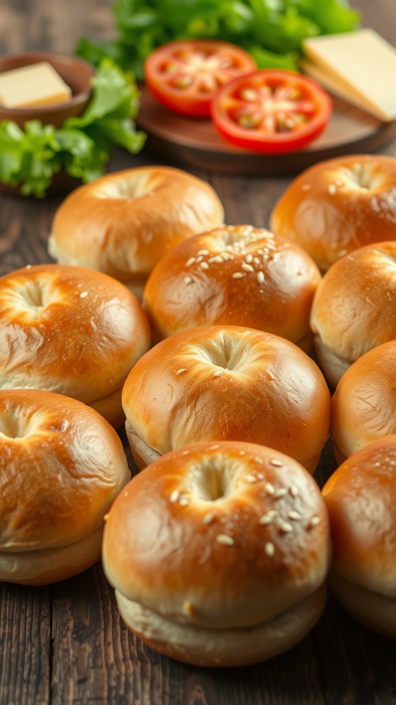 A batch of soft homemade burger buns, golden brown and fluffy, ready for assembling burgers.